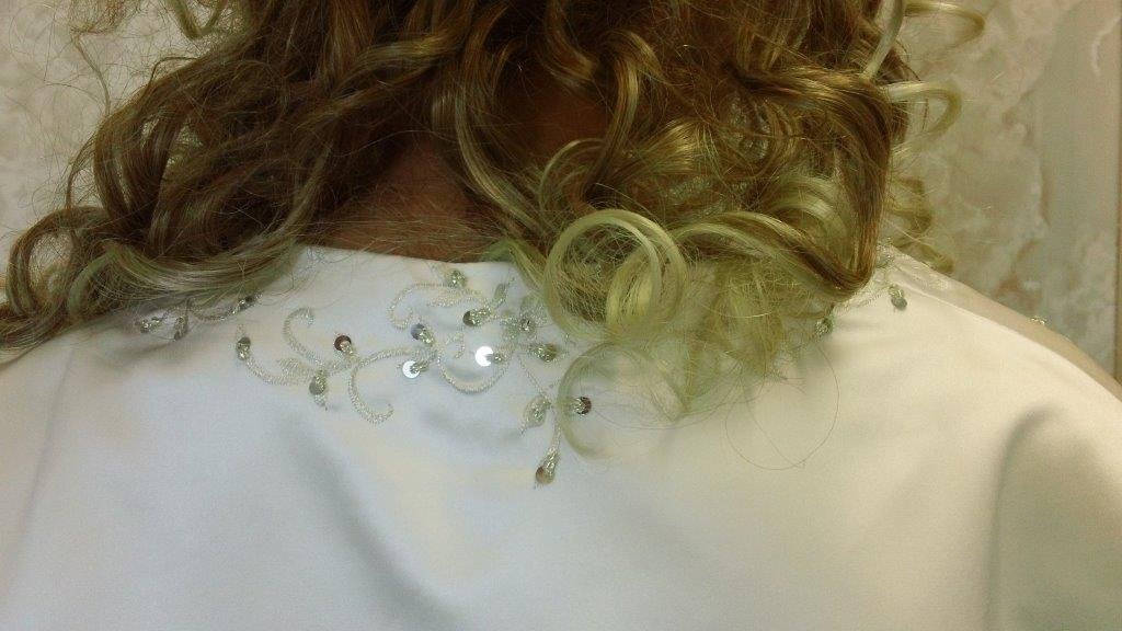 embroidered neck on wedding bolero